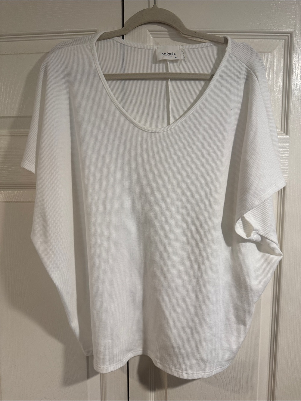 ANDREE BY UNIT White Ribbed Short Sleeve Top-XL